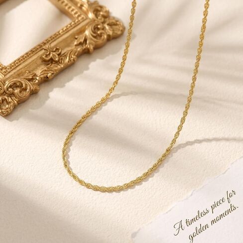 KROMPG Necklace 14k Gold Chain for Women 1.5mm&2mm Rope Gold Chain Necklace Womens Men Non-Tarnish & Dainty Necklaces for Women Men All Lengths 16-26 Inches in Saudi Arabia