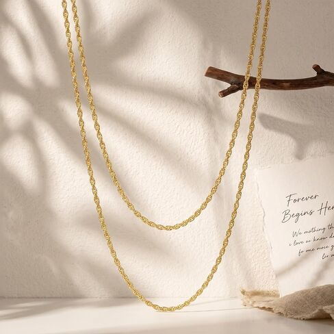 KROMPG Necklace 14k Gold Chain for Women 1.5mm&2mm Rope Gold Chain Necklace Womens Men Non-Tarnish & Dainty Necklaces for Women Men All Lengths 16-26 Inches in Saudi Arabia