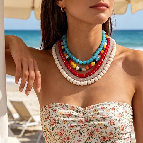 Colorful Chunky Necklaces for Women Summer Beach Jewelry Chunky Beaded Necklace for Women Boho Chunky Statement Choker Necklaces Y2K Summer Jewelry in Saudi Arabia
