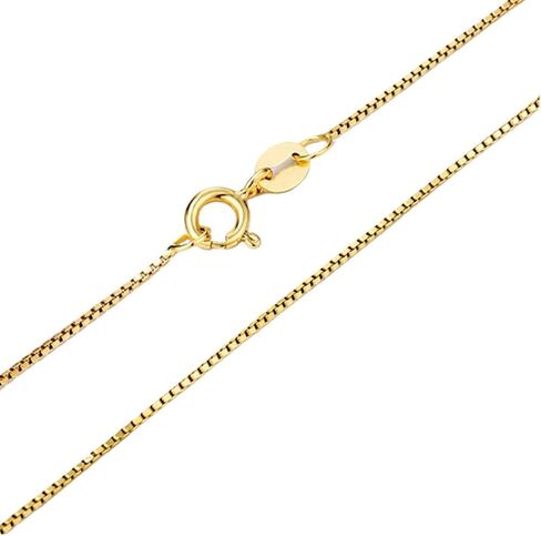 14K Solid Yellow Gold Box Chain Necklace, Available in 0.65mm/1mm for Women and Men With 16-30 Inch Lengths in Saudi Arabia