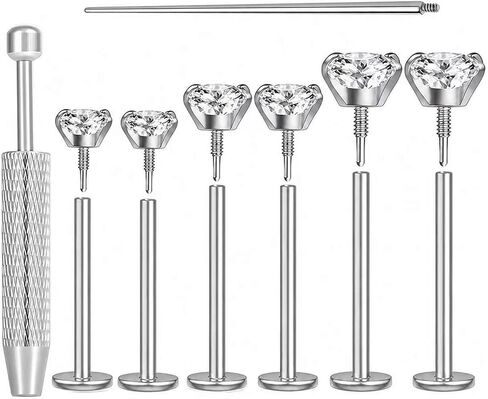 Flat Back Stud Earrings for Women Hypoallergenic Surgical Stainless Steel Internal Thread Tragus Helix Cartilage Conch Nose Monroe Labret Medusa Piercing Jewelry /Be Equipped With Piercing Ball Grabber Tool/18G Silver in Saudi Arabia