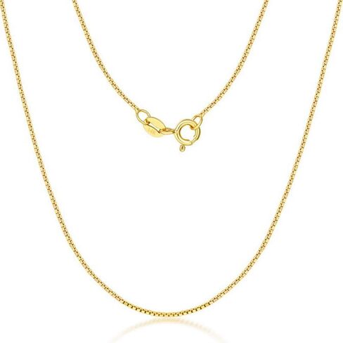 14K Solid Yellow Gold Box Chain Necklace for Men & Women, Delicate 0.6mm/1mm Width Options, Available in 16–30 Inch Length in Saudi Arabia