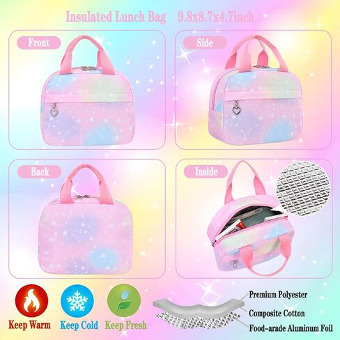 Girls Backpack Set with Lunch Box & Pencil Case, Floral Print Girls School Backpack for Elementary/Middle/High School (Rainbow) in Kuwait