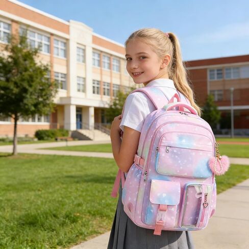 Girls Backpack Set with Lunch Box & Pencil Case, Floral Print Girls School Backpack for Elementary/Middle/High School (Rainbow) in Kuwait
