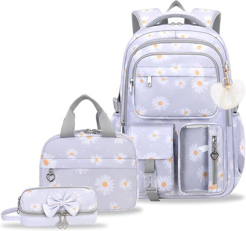 Girls Backpack Set with Lunch Box & Pencil Case, Floral Print Girls School Backpack for Elementary/Middle/High School (Rainbow) in Kuwait