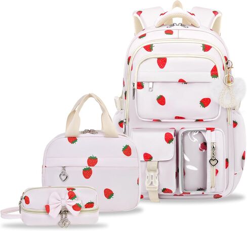 Girls Backpack Set with Lunch Box & Pencil Case, Floral Print Girls School Backpack for Elementary/Middle/High School (Rainbow) in Kuwait