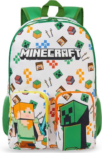 Get Trend Minecraft Kids Backpack for Boys, Lightweight 18 inch Creeper Book Bag, Padded Straps Travel School Bag Gamer Gifts (Blue/Multi Minecraft) in Saudi Arabia