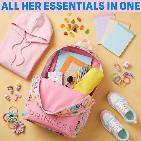 Get Trend Disney Princess Kids Backpack for Girls, 18 inch Bookbag with Padded Straps, Travel School Bag, Girls Gifts (Multi Princess) in Kuwait