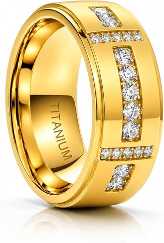 Lightweight ASTM F136 Titanium Mens Wedding Band Moissanite Ring, VVS1.D Color 0.4CTW Mens Engagement Ring, Comfort Fit 14K Gold Plated/Silver Rings for Men Anniversary Promise Ring, US SIze 7-12, Titanium/14K Gold Plated Color in Saudi Arabia