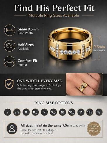 Lightweight ASTM F136 Titanium Mens Wedding Band Moissanite Ring, VVS1.D Color 0.4CTW Mens Engagement Ring, Comfort Fit 14K Gold Plated/Silver Rings for Men Anniversary Promise Ring, US SIze 7-12, Titanium/14K Gold Plated Color in Kuwait