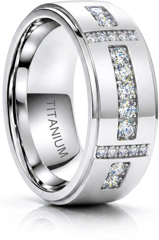 Lightweight ASTM F136 Titanium Mens Wedding Band Moissanite Ring, VVS1.D Color 0.4CTW Mens Engagement Ring, Comfort Fit 14K Gold Plated/Silver Rings for Men Anniversary Promise Ring, US SIze 7-12, Titanium/14K Gold Plated Color in Kuwait