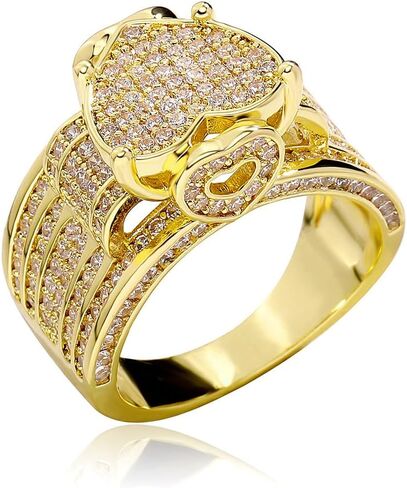 Solid Gold over S925 Sterling Silver Heart Shaped Cuban Link Moissanite Ring, Romantic Design, Perfect Couples Gift for Valentine's Day in Saudi Arabia