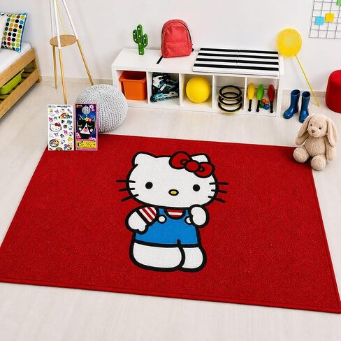Hello Kitty Rug for Kids Room Set - Bundle with 48" x 72" Red Area Carpet for Bedroom, Room Decor, Plus Stickers and More | Hello Kitty Rug for Bedroom in Kuwait