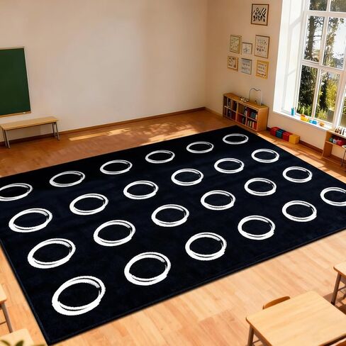 Large Classroom Rugs Elementary 7'7''x13',Daycare Rug with Colorful Rings,Black Classroom Rug for Preschool & Kindergarten, Seating Spots Rugs for Kids Room & Playroom - Seats 24 in Saudi Arabia