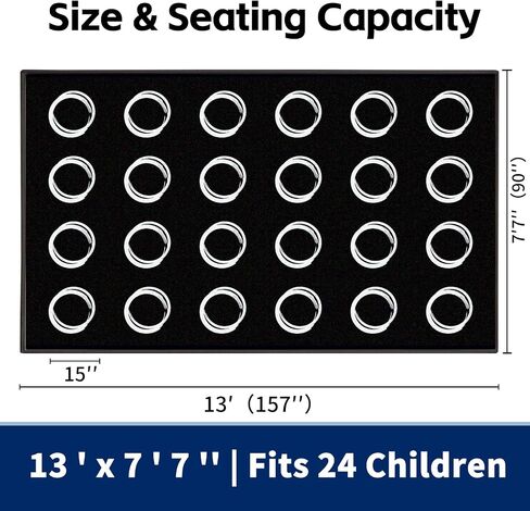 Large Classroom Rugs Elementary 7'7''x13',Daycare Rug with Colorful Rings,Black Classroom Rug for Preschool & Kindergarten, Seating Spots Rugs for Kids Room & Playroom - Seats 24 in Saudi Arabia
