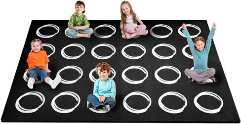Large Classroom Rugs Elementary 7'7''x13',Daycare Rug with Colorful Rings,Black Classroom Rug for Preschool & Kindergarten, Seating Spots Rugs for Kids Room & Playroom - Seats 24 in Saudi Arabia
