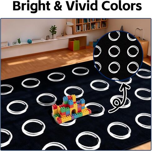 Large Classroom Rugs Elementary 7'7''x13',Daycare Rug with Colorful Rings,Black Classroom Rug for Preschool & Kindergarten, Seating Spots Rugs for Kids Room & Playroom - Seats 24 in Saudi Arabia