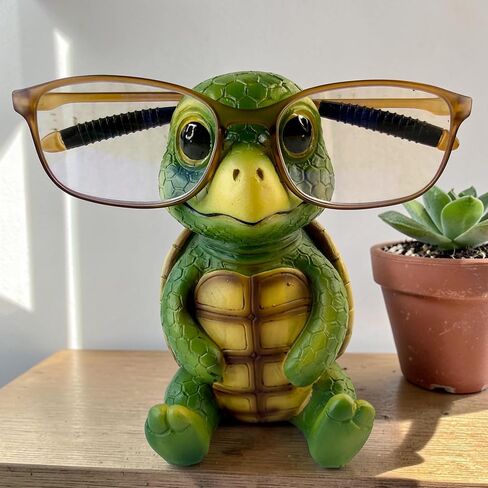 Baby Turtle Eyeglasses Holder Stand – “Shelldon" Funny & Cute Glasses Holder for Desk, Nightstand or Office – Resin Eyewear Organizer for Reading Glasses, Sunglasses & Prescription Frames – Fun Turtle Figurine Decor in Kuwait