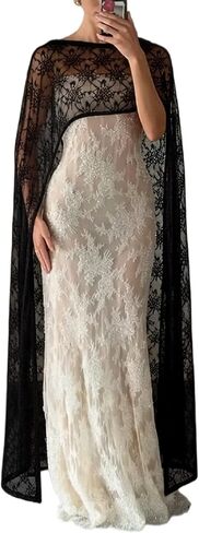 Women's Floral Lace Capelet Sheer Cape Shawl Poncho Tops Elegant Floor Length Lace Wraps Wedding Evening Formal in Saudi Arabia