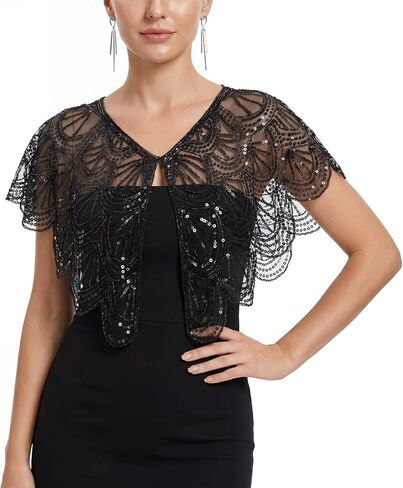 1920s Shawl Wraps for Women, Sequin Beaded Evening Cape Bridal Shawls, Flapper Cover Up for Evening Dresses Party in Kuwait