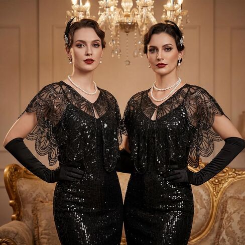 1920s Shawl Wraps for Women, Sequin Beaded Evening Cape Bridal Shawls, Flapper Cover Up for Evening Dresses Party in Kuwait