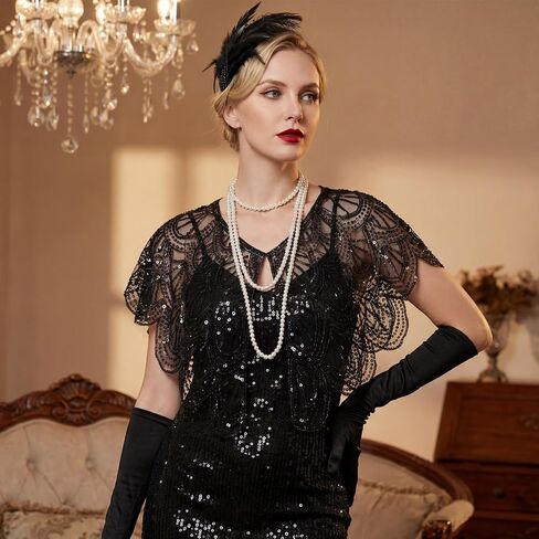1920s Shawl Wraps for Women, Sequin Beaded Evening Cape Bridal Shawls, Flapper Cover Up for Evening Dresses Party in Kuwait