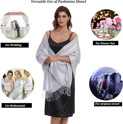Sparkle Metallic Shawls and Wraps for Wedding Pashmina Scarf Dress Cover Up in Kuwait
