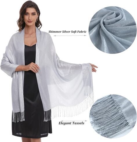 Sparkle Metallic Shawls and Wraps for Wedding Pashmina Scarf Dress Cover Up in Kuwait