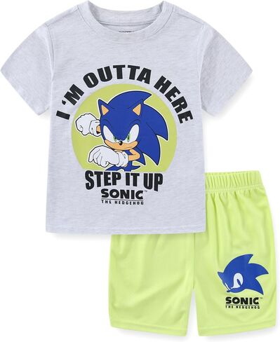 تي شيرت SEGA Sonic the Hedgehog للأولاد بأكمام قصيرة ومجموعة قصيرة شبكية للأطفال الكبار in Kuwait
