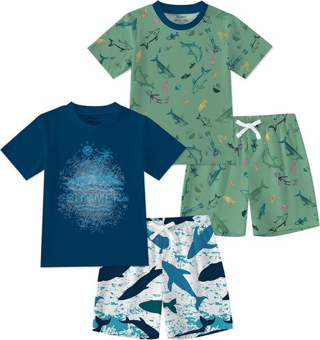 Jimonda Toddler Boys Cotton Shorts set Kids short Sleeve Summer Clothing Set Soft Lightweight 4pc Outdoor Outfit 2-14 Years in Kuwait
