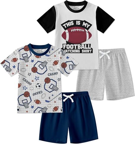 Jimonda Toddler Boys Cotton Shorts set Kids short Sleeve Summer Clothing Set Soft Lightweight 4pc Outdoor Outfit 2-14 Years in Kuwait