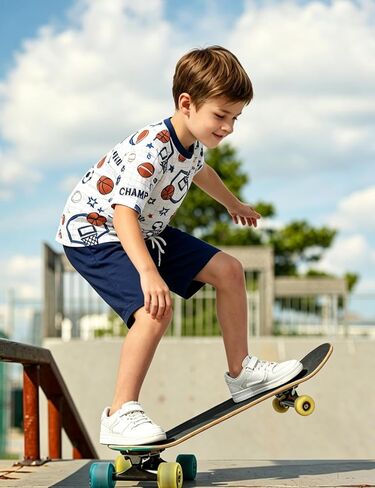 Jimonda Toddler Boys Cotton Shorts set Kids short Sleeve Summer Clothing Set Soft Lightweight 4pc Outdoor Outfit 2-14 Years in Kuwait