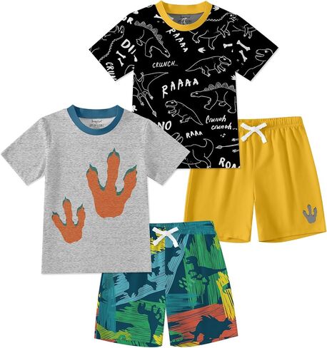 Jimonda Toddler Boys Cotton Shorts set Kids short Sleeve Summer Clothing Set Soft Lightweight 4pc Outdoor Outfit 2-14 Years in Kuwait