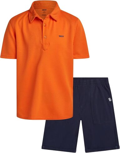 DKNY Boys Shorts Set - 2 Piece Short Sleeve Polo Shirt and Shorts Set for Boys, Casual Summer Outfit in Saudi Arabia