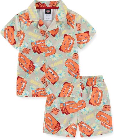 Disney Cars Lightning McQueen Boys Hawaiian Shirt and Swim Shorts UPF 50+ Resort Outfit Swim-Fabric Set for Big Kids in Kuwait