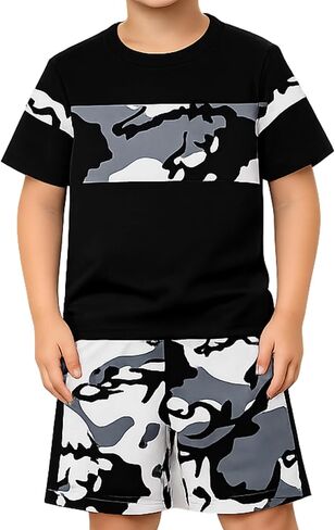 Boys Summer Outfit Set, Short Sleeve Shirt and Shorts 2 Piece Casual Playwear Set for Kids Toddler in Kuwait