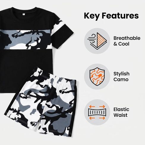 Boys Summer Outfit Set, Short Sleeve Shirt and Shorts 2 Piece Casual Playwear Set for Kids Toddler in Kuwait