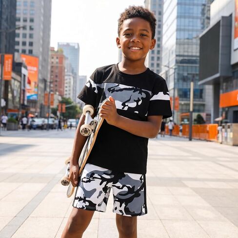 Boys Summer Outfit Set, Short Sleeve Shirt and Shorts 2 Piece Casual Playwear Set for Kids Toddler in Kuwait