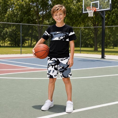 Boys Summer Outfit Set, Short Sleeve Shirt and Shorts 2 Piece Casual Playwear Set for Kids Toddler in Kuwait