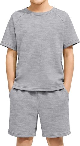 ROVENTIS Boys 2 Piece Outfits Short Sleeve T-Shirt and Shorts Matching Sets Summer Casual Clothes for Kids 5-16 Years in Saudi Arabia