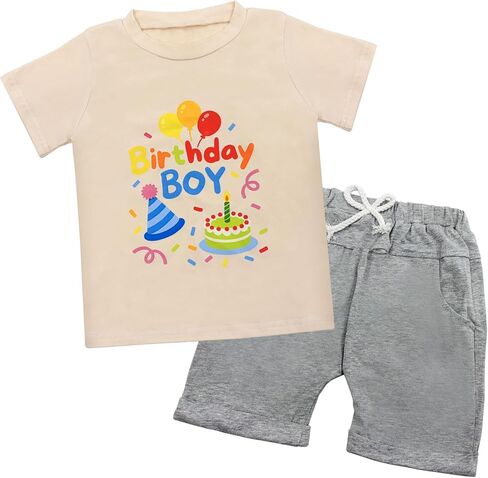 Toddler Boys Birthday Boy Outfit 2Pcs Short Sleeve Graphic T-Shirt & Casual Shorts Summer Clothes Set in Saudi Arabia