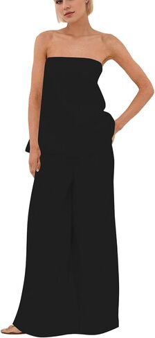 MSBESYOR Women 2 Piece Polka Dot Tube Top Set Strapless Bandeau Blouse Wide Leg Spot Print Pants Outfits Summer Lounge Sets in Saudi Arabia
