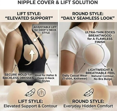 Nooshnips Nipple Covers for Women, Pasties with Lift, Reusable Silicone Sticky Nipple Covers, 3 Pairs Nipple Cover in Saudi Arabia