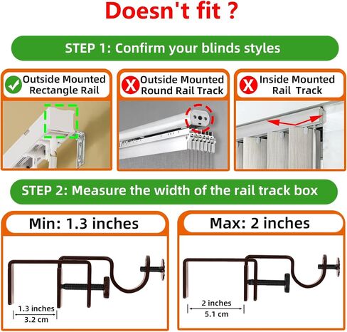 Outside Mounted Blinds Curtain Rod Bracket Attachment No Drill No Tool Required Fit for 1.3-2 inches Rectangle Headrail (Patent Depending) in Kuwait