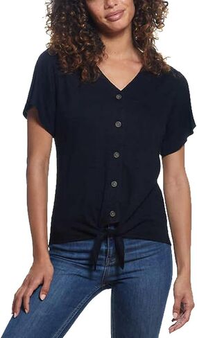 Weatherproof Vintage Ladies' Tie Front Top (Black, M) in Kuwait