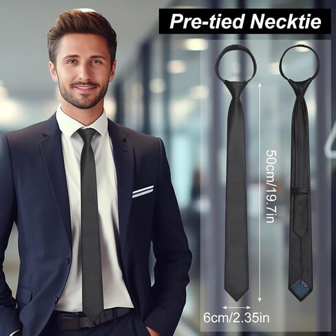 Pre-Tied Ties Solid Color Necktie, 2.35" Adjustable Zipper Black Ties for Men, Skinny Tie for Business, Wedding in Kuwait