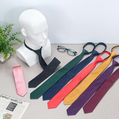 Pre-Tied Ties Solid Color Necktie, 2.35" Adjustable Zipper Black Ties for Men, Skinny Tie for Business, Wedding in Kuwait