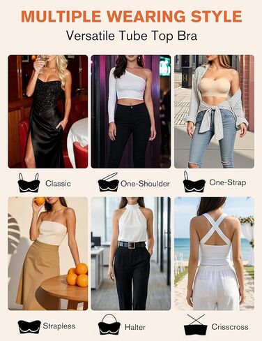 Strapless Bras for Women Non-Slip Bandeau Bra Push Up Invisible Bralettes Seamless Wireless No Underwire Padded Tube Top Bra Nude XL in Kuwait