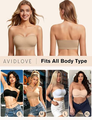 Strapless Bras for Women Non-Slip Bandeau Bra Push Up Invisible Bralettes Seamless Wireless No Underwire Padded Tube Top Bra Nude XL in Kuwait
