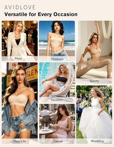 Strapless Bras for Women Non-Slip Bandeau Bra Push Up Invisible Bralettes Seamless Wireless No Underwire Padded Tube Top Bra Nude XL in Kuwait